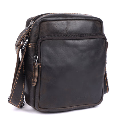 Greenwood Carter Leather Crossbody Bag Dark Brown