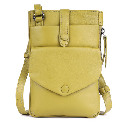 Greenwood Saffron Leather Phone Crossbody Bag Olive Green