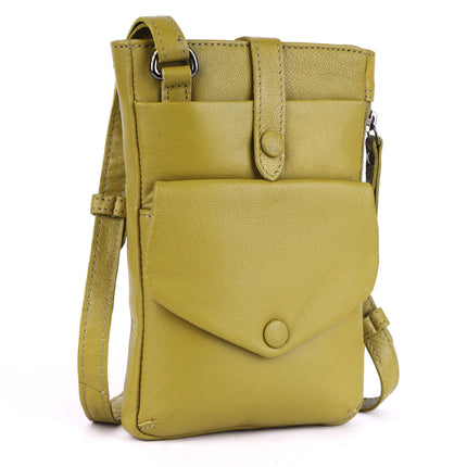 Greenwood Saffron Leather Phone Crossbody Bag Olive Green