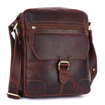 Hendrix Vintage Leather Crossbody Bag – Men's Genuine Leather Messenger Sling Bag (Brown)