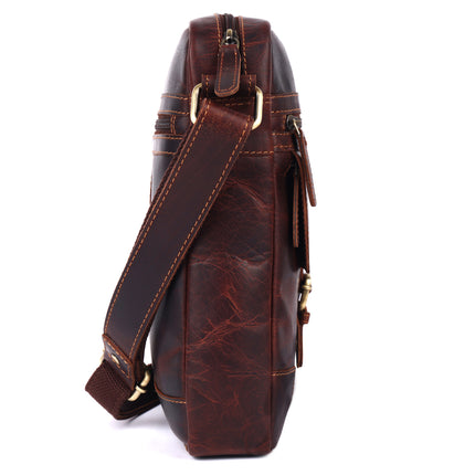 Hendrix Vintage Leather Crossbody Bag – Men's Genuine Leather Messenger Sling Bag (Brown)