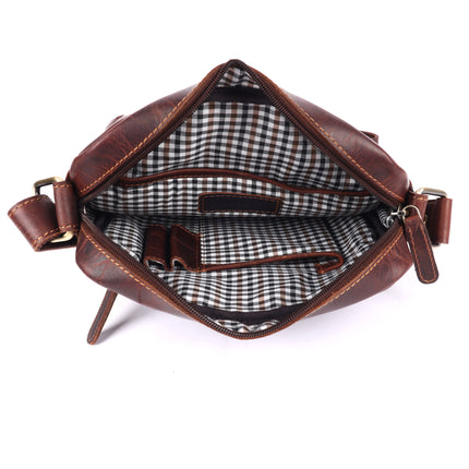 Hendrix Vintage Leather Crossbody Bag – Men's Genuine Leather Messenger Sling Bag (Brown)