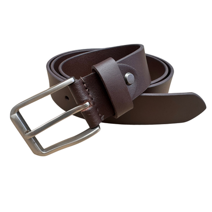 Leather Belt Brown with Sliver Buckle 35mm - GWCB02BRN