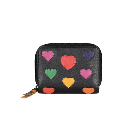 Heart Leather Wallet for Women, Handmade Compact Zip Wallet
