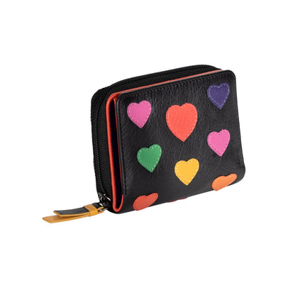 Heart Leather Wallet for Women, Handmade Compact Zip Wallet