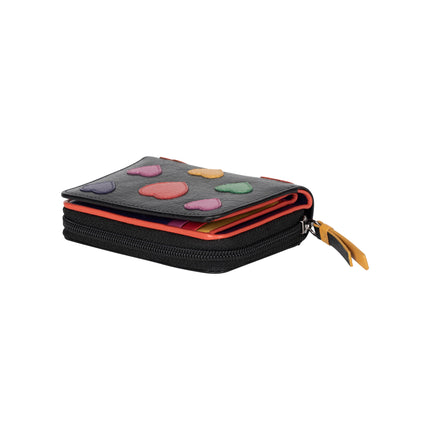 Heart Leather Wallet for Women, Handmade Compact Zip Wallet