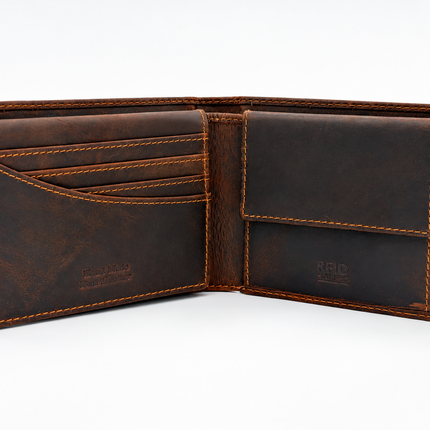 Hawthorn – Men’s Leather Bifold Wallet with Coin Pocket, RFID Blocking, Sandal