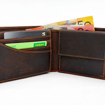 Hawthorn – Men’s Leather Bifold Wallet with Coin Pocket, RFID Blocking, Sandal