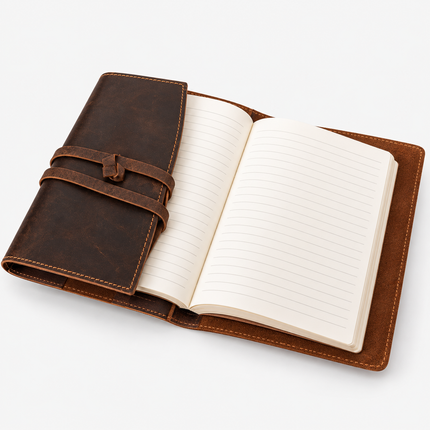 Wren – Refillable Leather Journal, Wrap Closure Notebook Cover, Sandal