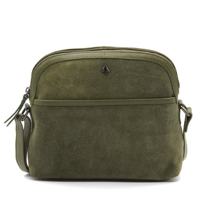 Sage – Olive Green Suede Crossbody Bag, Compact Zip-Top Shoulder Bag