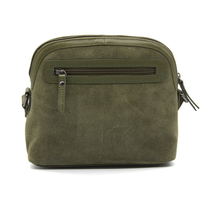 Sage – Olive Green Suede Crossbody Bag, Compact Zip-Top Shoulder Bag
