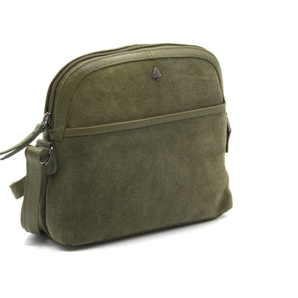 Sage – Olive Green Suede Crossbody Bag, Compact Zip-Top Shoulder Bag