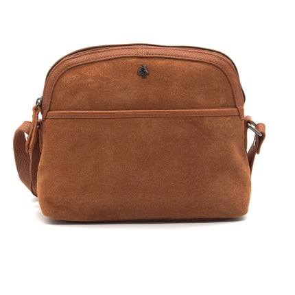 Sage – Cognac Suede Crossbody Bag, Compact Zip-Top Shoulder Bag