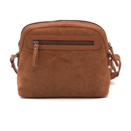 Sage – Cognac Suede Crossbody Bag, Compact Zip-Top Shoulder Bag