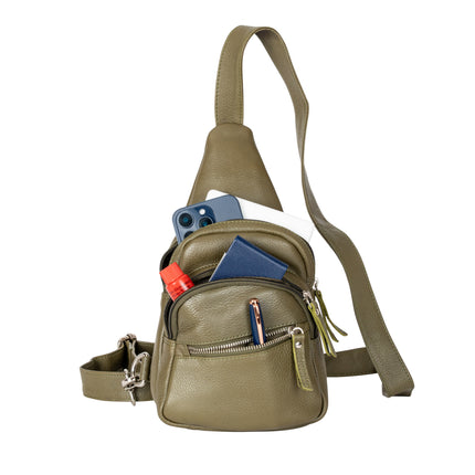 Summit Olive Green Leather Sling Backpack
