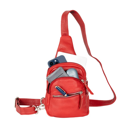 Summit Red Leather Sling Backpack