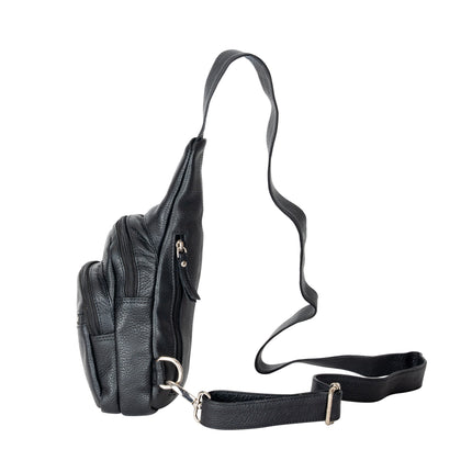 Summit Black Leather Sling Backpack