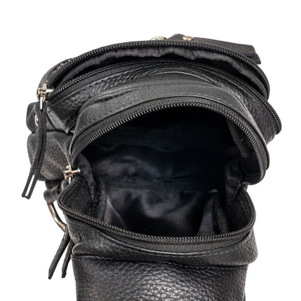 Summit Black Leather Sling Backpack