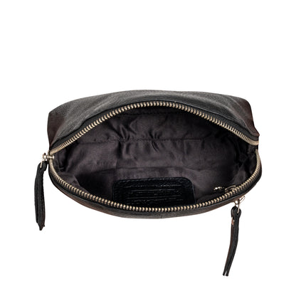 Greenwood Classic Black Leather Zip Coin Pouch