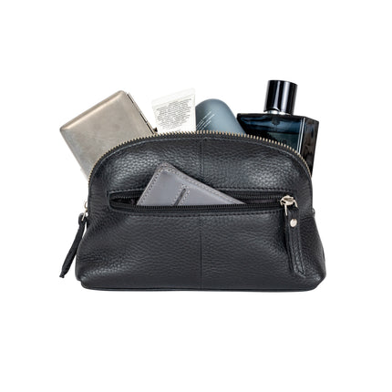 Greenwood Classic Black Leather Zip Coin Pouch