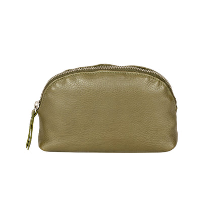 Greenwood Classic Olive Green Leather Zip Coin Pouch