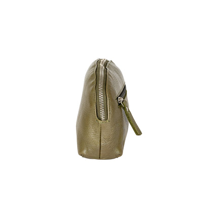 Greenwood Classic Olive Green Leather Zip Coin Pouch