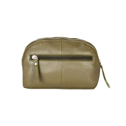 Greenwood Classic Olive Green Leather Zip Coin Pouch
