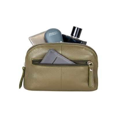 Greenwood Classic Olive Green Leather Zip Coin Pouch