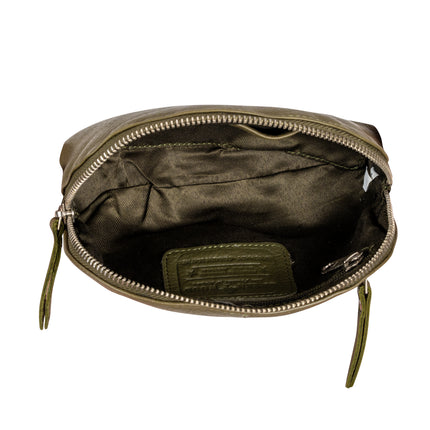 Greenwood Classic Olive Green Leather Zip Coin Pouch