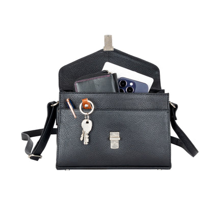 Greenwood Harper Black Leather Top Handle Crossbody Bag