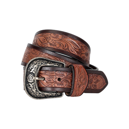 Jesse – Embossed Western Belt, Genuine Leather, Rope-Edge Buckle, Tan Brown (Pack of 6)