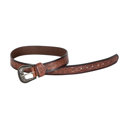 Jesse – Embossed Western Belt, Genuine Leather, Rope-Edge Buckle, Tan Brown (Pack of 6)