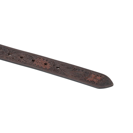 Remy – Distressed Western Leather Belt, Floral Embossed, Antique Silver Buckle, Espresso (Pack of 6)