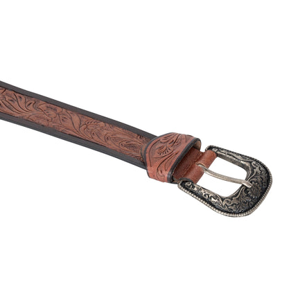 Jesse – Embossed Western Belt, Genuine Leather, Rope-Edge Buckle, Tan Brown (Pack of 6)