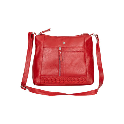 Savannah Woven Detail Leather Crossbody Bag – Red