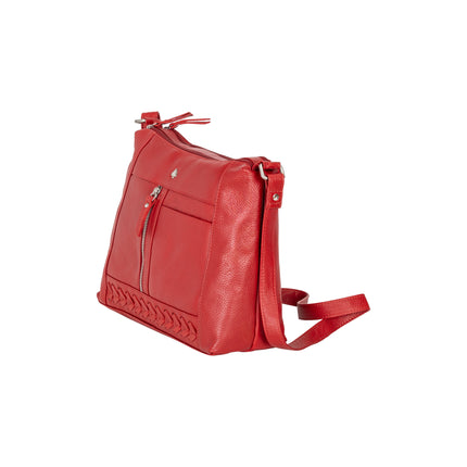 Savannah Woven Detail Leather Crossbody Bag – Red