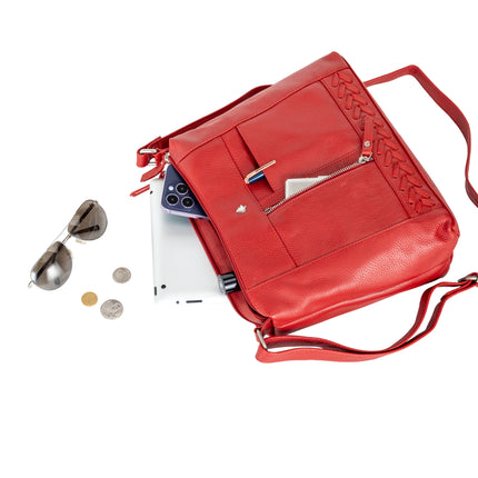 Savannah Woven Detail Leather Crossbody Bag – Red