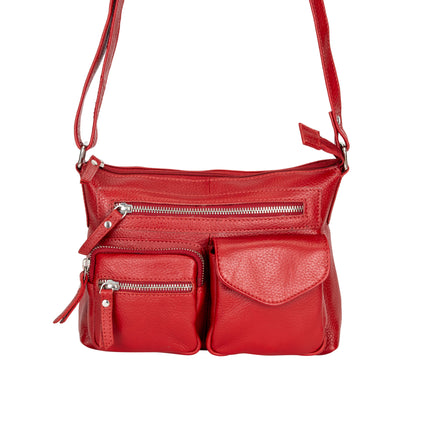 Mila Multi-Pocket Leather Crossbody Bag – Red