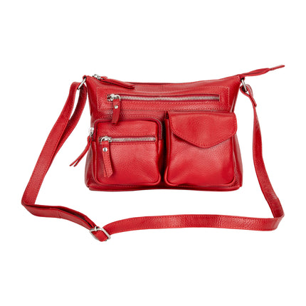 Mila Multi-Pocket Leather Crossbody Bag – Red