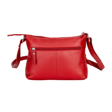 Mila Multi-Pocket Leather Crossbody Bag – Red