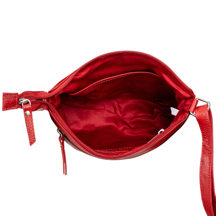 Mila Multi-Pocket Leather Crossbody Bag – Red