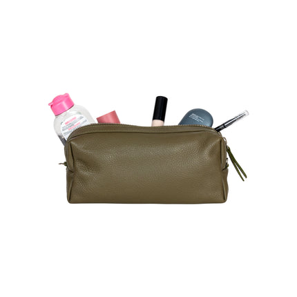 Ruby Luxe Leather Cosmetic Case Olive Green