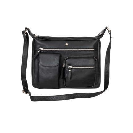 Aspen Multi-Pocket Leather Crossbody Bag – Classic Black