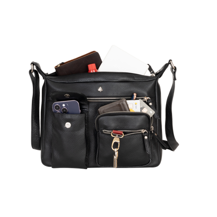 Aspen Multi-Pocket Leather Crossbody Bag – Classic Black