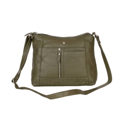 Savannah Woven Detail Leather Crossbody Bag – Olive Green