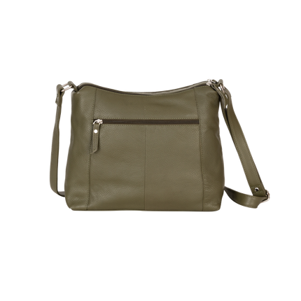 Savannah Woven Detail Leather Crossbody Bag – Olive Green
