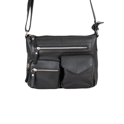 Mila Multi-Pocket Leather Crossbody Bag – Classic Black