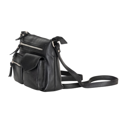 Mila Multi-Pocket Leather Crossbody Bag – Classic Black