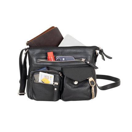 Mila Multi-Pocket Leather Crossbody Bag – Classic Black