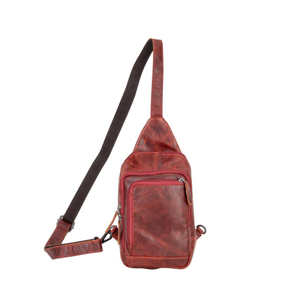 Leather Sling Bag Red- Waxy Auckland